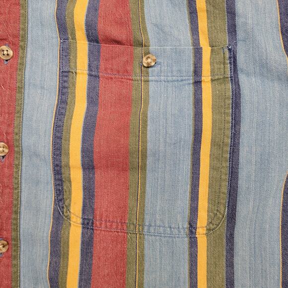 Vintage MOD Striped Denim Button Shirt Medium 22x29 Baggy Vertical-Stripes - Picture 9 of 13